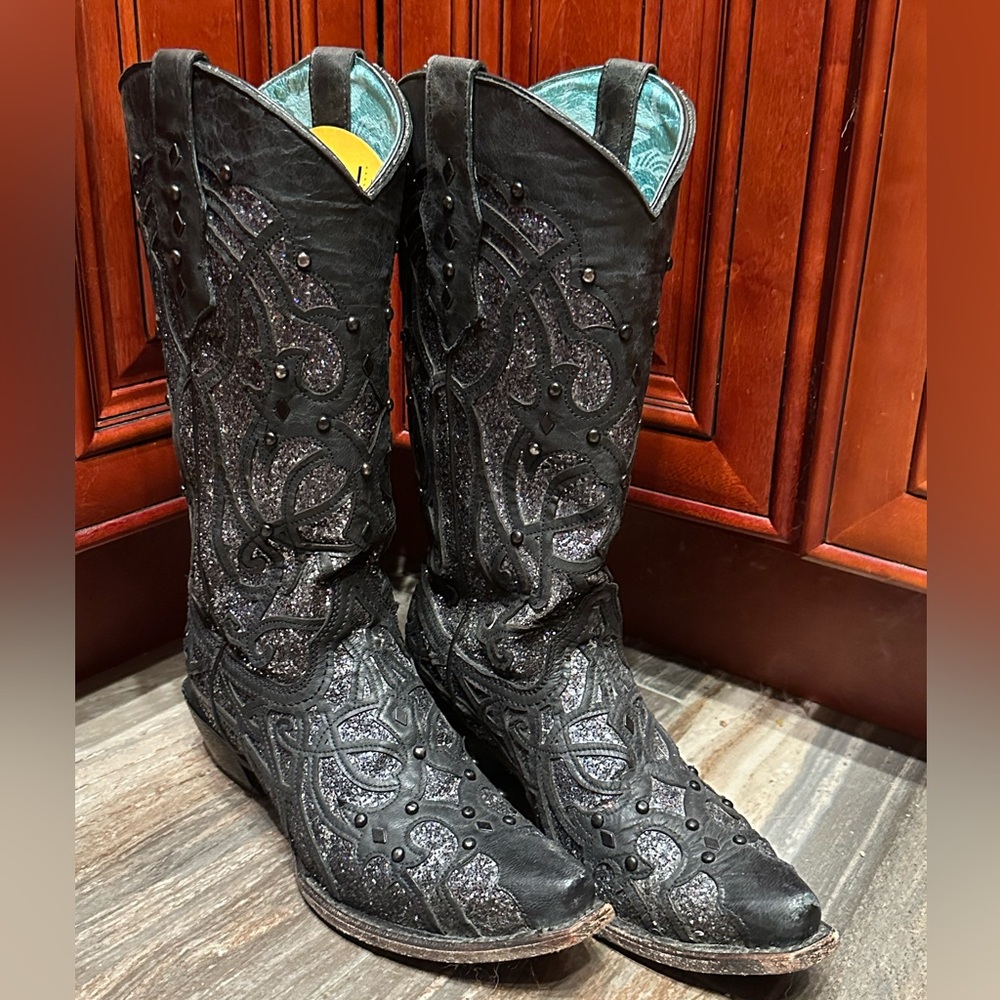 Corral Oryx Black Glitter Studded Cowboy Boots C3423 Size 7.5 Cowgirl Rodeo - Picture 4 of 14